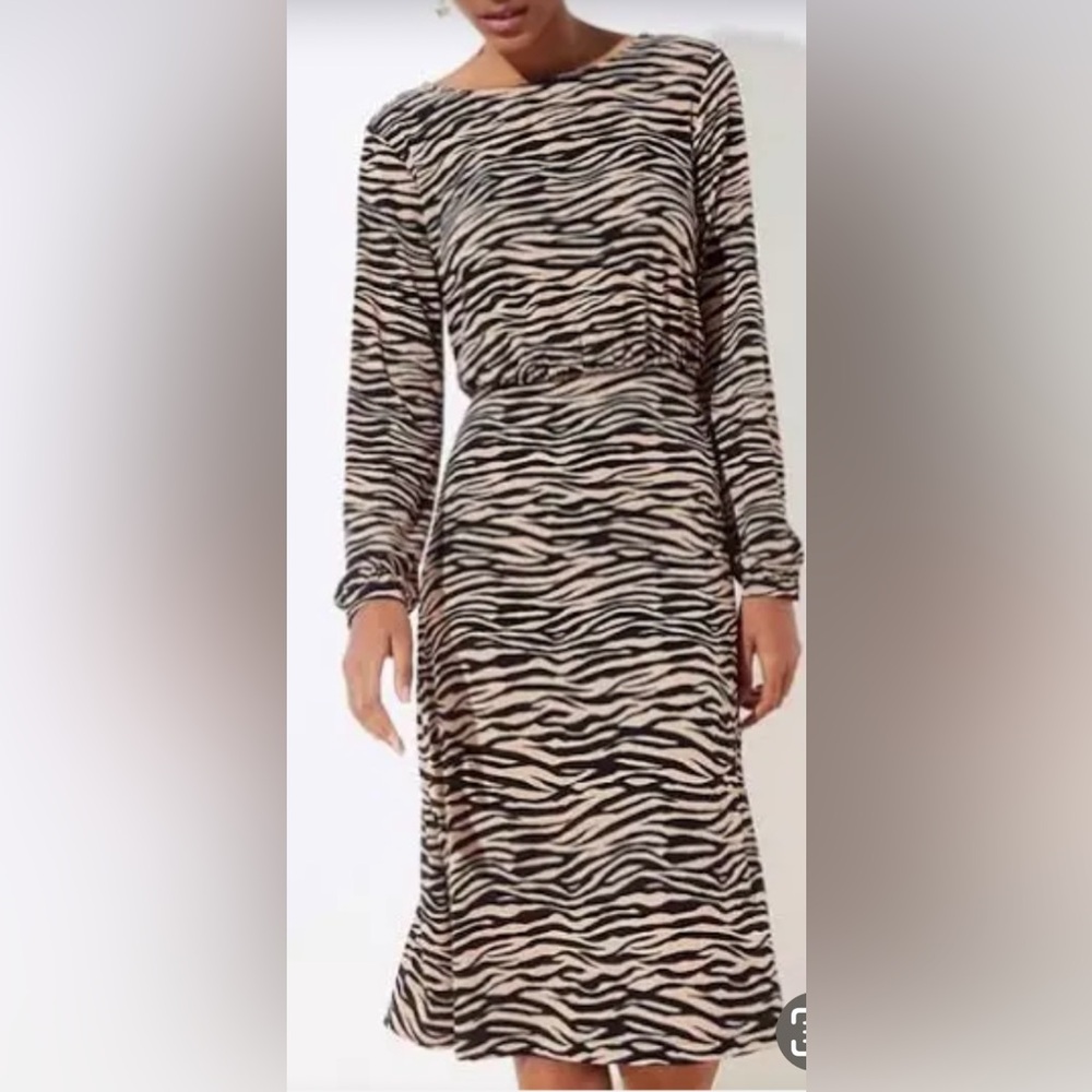 LOFT Tan and Black Zebra-Print Midi Dress